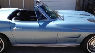 Walk around 1963 Corvette Silver Blue convertible