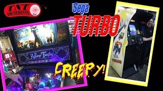 #1267 Sega TURBO Arcade Game & Bally ADDAMS FAMILY Pinball Machine-Todds Barber Closes TNT Amusement