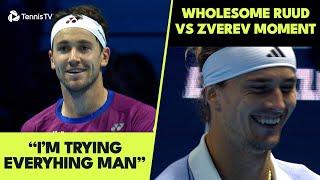 Casper Ruud Hilarious Reaction To Losing Amazing Point vs Zverev  | Nitto ATP Finals 2024