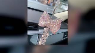 Car Charm Ornaments Bling Crystal Bow for Rearview Mirror