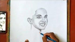 How to draw pencil sketch||dipika padukone drawing step by step