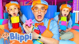 Blippi Plays Floor is Lava at the Indoor Playground! Can Layla and Myka Find All the Shapes? 🟦
