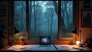 4k 60FPS I Creative- Relaxing Solitude: A Designer's Study Desk the Enchanting Mist of a Forest View