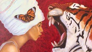 “Conversation with the Tiger” oil on canvas painting