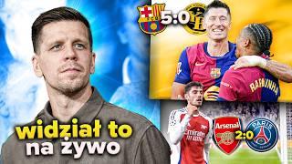 SZCZĘSNY oglądał DEMOLKĘ FC Barcelony w Lidze Mistrzów! DWA gole Lewandowskiego! Arsenal POKONAŁ PSG