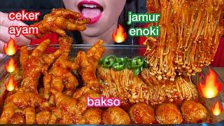 MAKAN BAKSO KUAH CABE CEKER AYAM *SPICY MEATBALL CHICKEN FEET ENOKI MASSIVE Eating Sounds