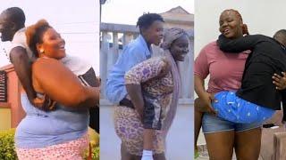 Big tall woman african love and lift and carry short tiny guy | Tall fat woman african lifting man