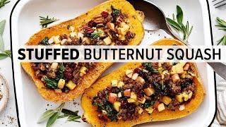 STUFFED BUTTERNUT SQUASH with Apple Sausage Filling!