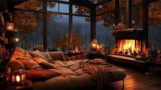 Autumn Evening Ambience with Relaxing Fireplace & Rain Sounds