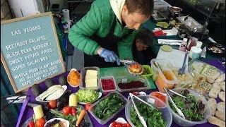 London Street Food: Black Bean & Mushroom Burger, Sweet Potato Fries, Beetroot Falafel by Las Vegans