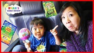 Kid on the Airplane Sour Candy and Surprise Toys Pikmi Pop Opening with Ryan's Family Review