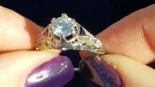 www.sohojewelers.com GIA VS1/M Art Deco Diamond Sapphire Engagement Ring 18k White Gold Filigree