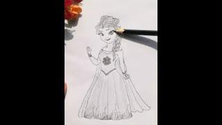 How to sketch Disney princess Elsa - easy pencil drawing I little Sketch Diary