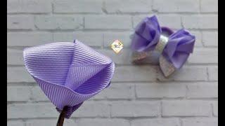 Нежные простенькие бантики для начинающих.Канзаши МК/ Gentle simple bows for beginners. Kanzashi MK