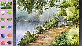 Landscape watercolor - Lakeside (color name view, watercolor material) NAMIL ART