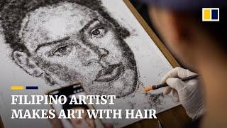 Filipino artist uses own hair to create portraits