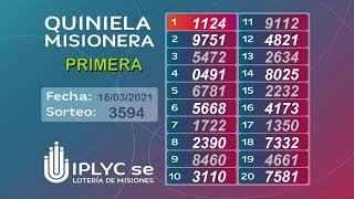 Sorteo 3594 Quiniela Primera Matutina, 16 de Marzo del 2021.