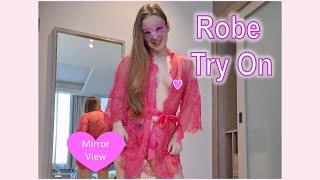 4K Transparent Robes Try On Haul With Mirror View!! | Masked Model  #maskedmodelvids