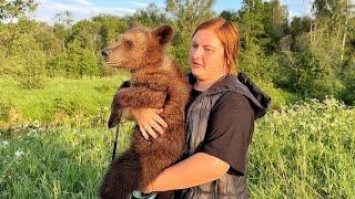 ПЕРВОЕ ЗНАКОМСТВО спасённых медвежат! Пряник В ШОКЕ залез НА РУЧКИ к маме)) -Мама, мы его не звали))