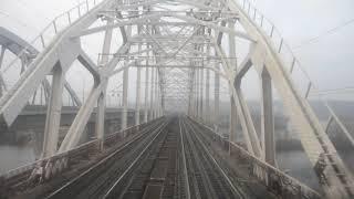 Киевская городская электричка утром (вид с кабины)/Kiev city train in the morning  (view cab)