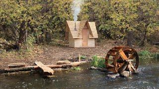 Bau eines Bushcraft-Sägewerks zum Bau einer Blockhütte zum Überleben in der Wildnis, Fangen Kochen