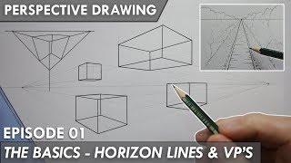 PERSPECTIVE DRAWING 01 - THE BASICS - Horizon Line, Vanishing Points 1,2 & 3