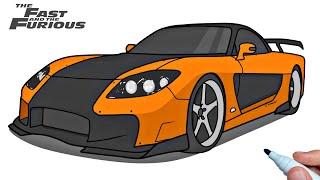 How to draw a Mazda RX-7 Veilside Fortune Han's Car from Fast and Furious 3 step by step