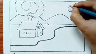 Scenery drawing so easy || Pencil scenery drawing