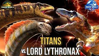 Titan Showdown! Titanosaurus & Titanotor vs. Lord Lythronax | Jurassic World Alive