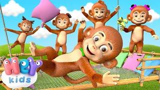 Five Little Monkeys  5 Monkeys Jumping On The Bed + more nursery rhymes | HeyKids