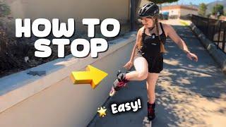 How to stop on rollerblades using the heel brake + 3 other easy stops for beginners!