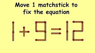 1+9=12 turn this wrong equation into correct | Match stick puzzle #343 | Puzzles with Answer