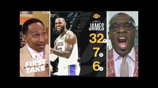 FIRST TAKE | "legendary performance" - Stephen A. & Shannon on LeBron's 32 help Lakers beat Kings