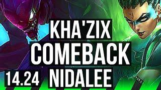 KHA'ZIX vs NIDALEE (JGL) | Godlike, 12/3/5, 4k comeback | KR Diamond | 14.24