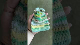 Finished my first scrap drawstring bag!  #scrap #yarnlove #yarn #crochet #drawstringbag #green