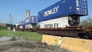 CSX i 025 04 Racks foreign domestic stacks few pigs by Cordele 4 5 23 Duo ES44s Head  1  on the rear