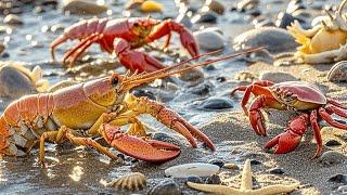 After the tide goes out, giant lobsters and red crabs actually crawl all over the beach!