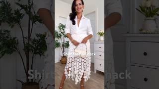 Shirt fashion hack and how to style a midi skirt!Outfits in my LTK, in bio! #hacks #grwm #ootd