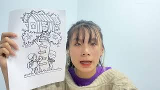 coloring book with cute tree house picture