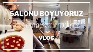 VLOG | Sevgililer Gününe Özel Kalpli Frambuazlı Turta,  Salonumu Griden Beyaza Boyuyoruz