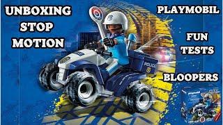 Playmobil Police Quad With Pullback Motor  Unboxing Stop Motion. Fun Tests & Bloopers.