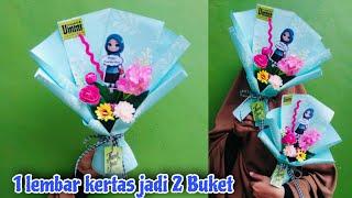 TUTORIAL BUKET HARI GURU | CARA MEMBUAT BUKET BUNGA SIMPEL & LOW BUDGET TEMA  BIRU WARDAH 