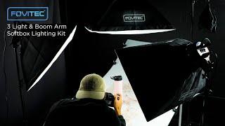 Fovitec StudioPRO 2500w Photo & Video Studio 3 Light & Boom Arm Softbox Lighting Kit