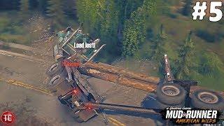 SpinTires MudRunner AMERICAN WILDS: Let's Play! Part 5: FLIPPED THE LOG TRUCK!?