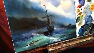 How To Paint A Stormy Sea Scene. How to paint waves. Seascape in oilcolor