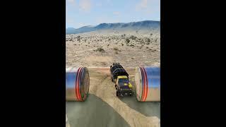 Cars Police & Truck vs Giant Pit Bollards Crash #7 - BeamNG.Drive #beamngdrive