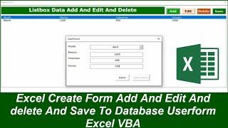 Excel Create form Add And edit And delete and save excel VBA