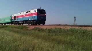 TE33A-0106 diesel locomotive with passenger train from Leninogorsk to Astana