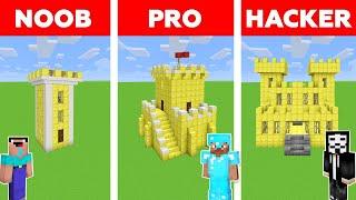 Minecraft NOOB vs PRO vs HACKER - GOLD CASTLE HOUSE BUILD CHALLENGE in Minecraft Animation