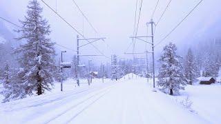  4K  St. Moritz - Chur Glacier express cab ride w/ heavy snowfall [02.2024] Führerstandsmitfahrt